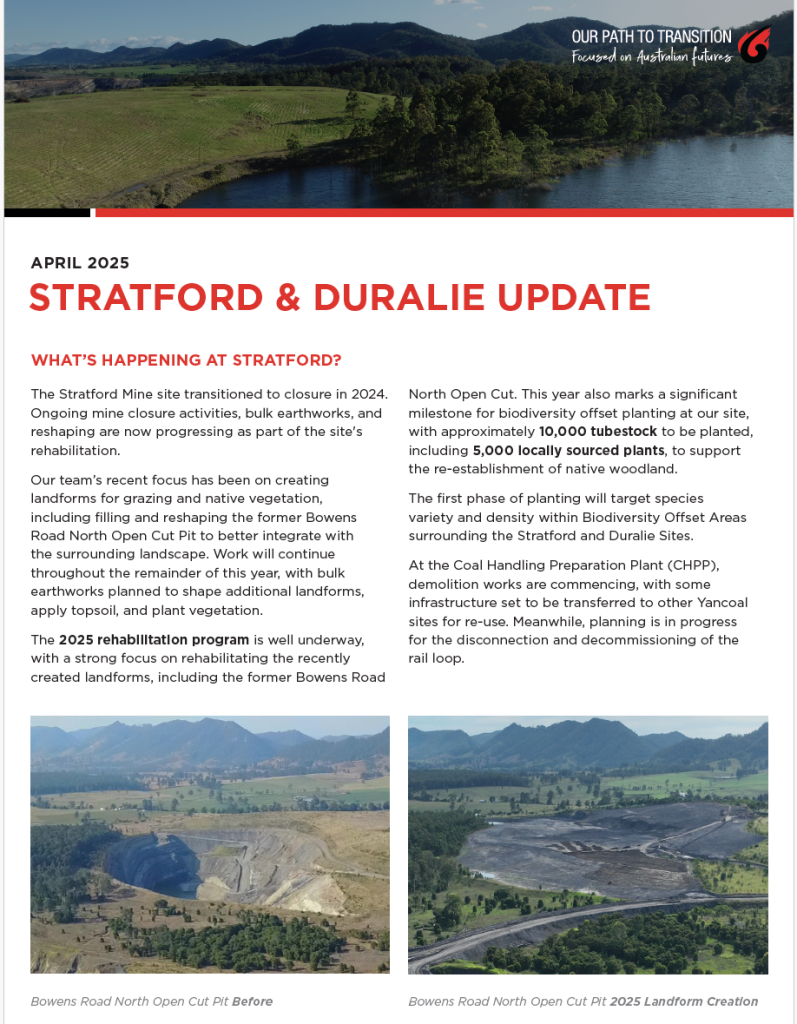 Mine Closure Fact Sheet - Stratford & Duralie - April 2025 Update