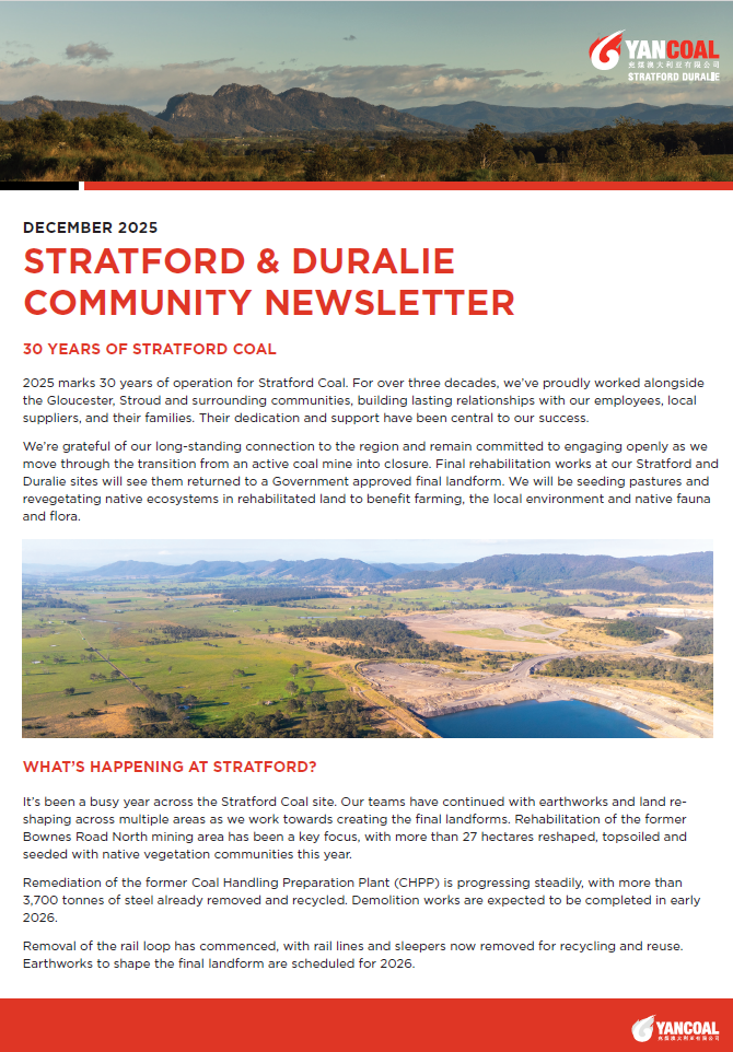 Newsletter Mine Closure Fact Sheet - Stratford & Duralie - December 2025 Update